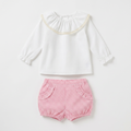Camisa blanca de plumeti con braguita vichy rosa