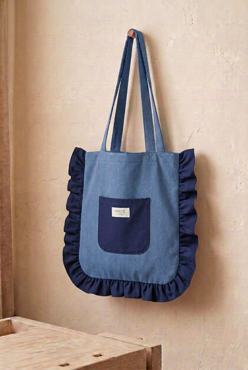 Tote azul con volante y bolsillo azul oscuro