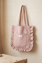 Tote compacta de vichy rosa con bolsillo y marquilla