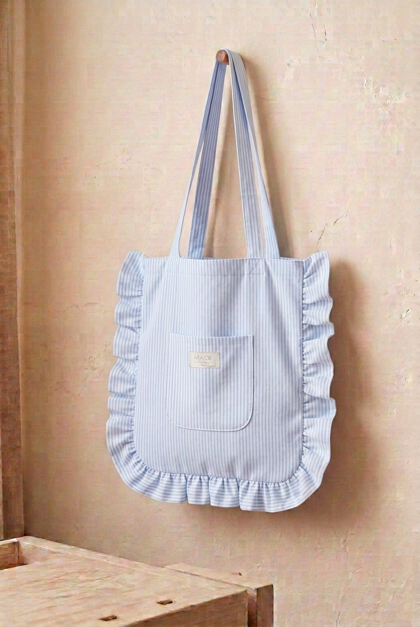 Tote completa de rayas azul claro y blanco