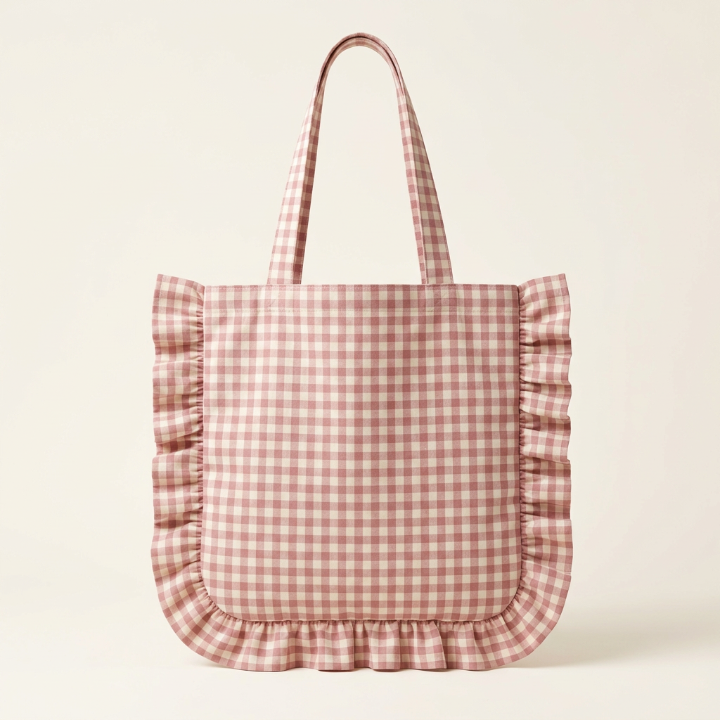 Tote de vichy rosa con volante a juego